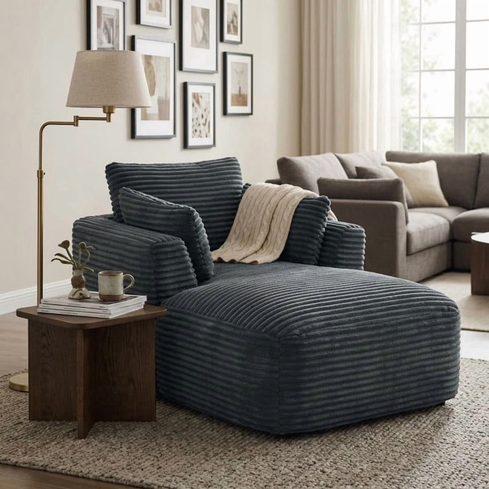 Modern Oversized Corduroy Chaise Lounge Chair, Corduroy Upholstered Modern Sleeper Sofa Lounger Chair for Living Room/Dorm/Apartment, 45.3''x64.6''