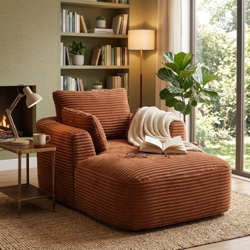 Modern Oversized Corduroy Chaise Lounge Chair, Corduroy Upholstered Modern Sleeper Sofa Lounger Chair for Living Room/Dorm/Apartment, 45.3''x64.6''