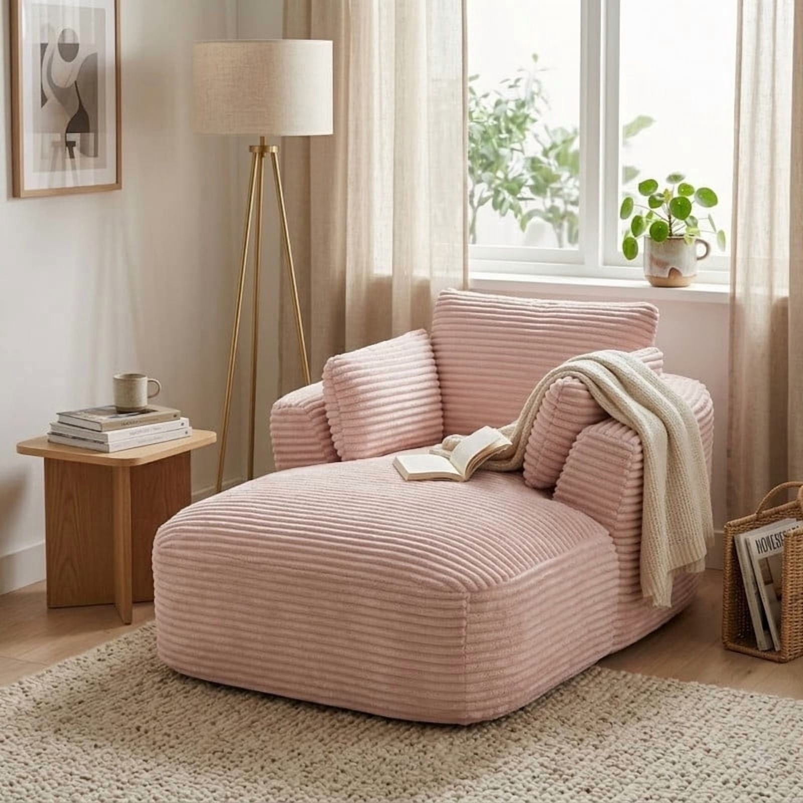 Modern Oversized Corduroy Chaise Lounge Chair, Corduroy Upholstered Modern Sleeper Sofa Lounger Chair for Living Room/Dorm/Apartment, 45.3''x64.6''