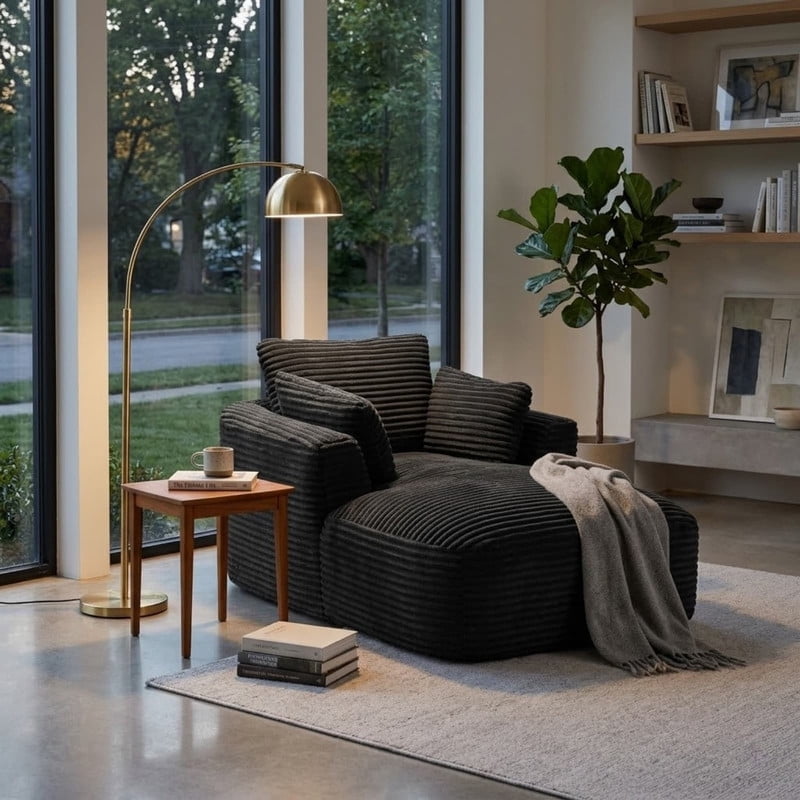 Modern Oversized Corduroy Chaise Lounge Chair, Corduroy Upholstered Modern Sleeper Sofa Lounger Chair for Living Room/Dorm/Apartment, 45.3''x64.6''