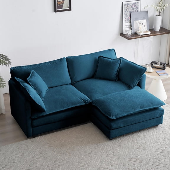 Modern Oversized L Shaped Modular Sectional Sofa with Ottoman,Chenille Deep Love Seat,Upholstered Cloud Couch for Living Room Bedroom Apartment,Blue