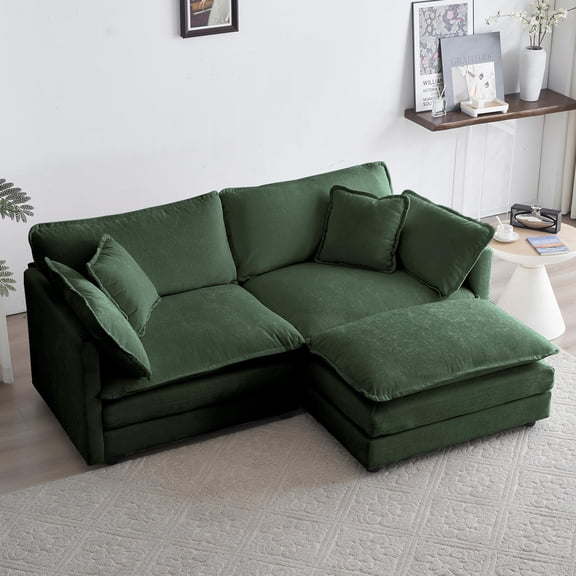 Modern Oversized L Shaped Modular Sectional Sofa with Ottoman,Chenille Deep Love Seat,Upholstered Cloud Couch for Living Room Bedroom Apartment,Green