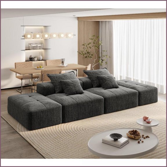 Modern Oversized Modular Sectional Sofa – Sparkling Chenille, 4 Pillows, No Assembly | Black/Grey/Beige/Blue