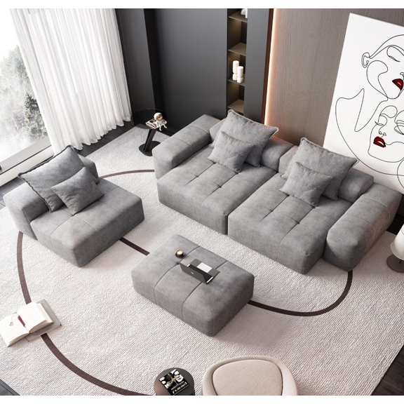Modern Oversized Modular Sectional Sofa with Sparkling Chenille Fabric, 6 Pillows & DIY Combinations, No Assembly Required, Grey
