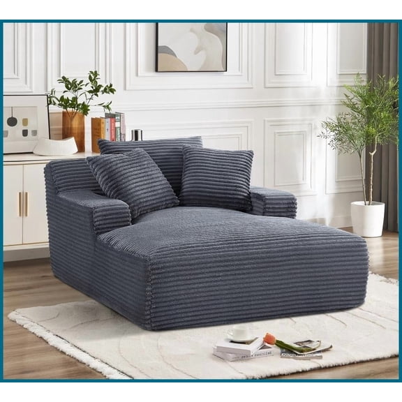 Modern Oversized Soft Corduroy Chaise Lounge Chair No Assembly Full Foam Comfort for Living Room & Bedroom, Grey