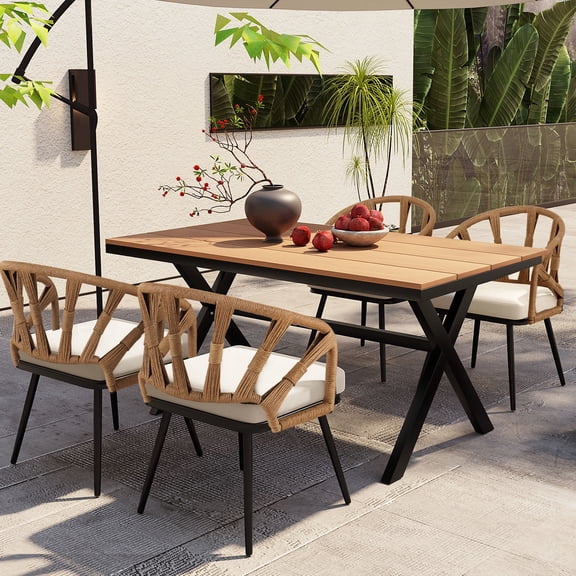 Modern PE Rattan - Long-Lasting & Comfortable - Garden Gathering - 4-Chair and Table Outdoor Ensemble