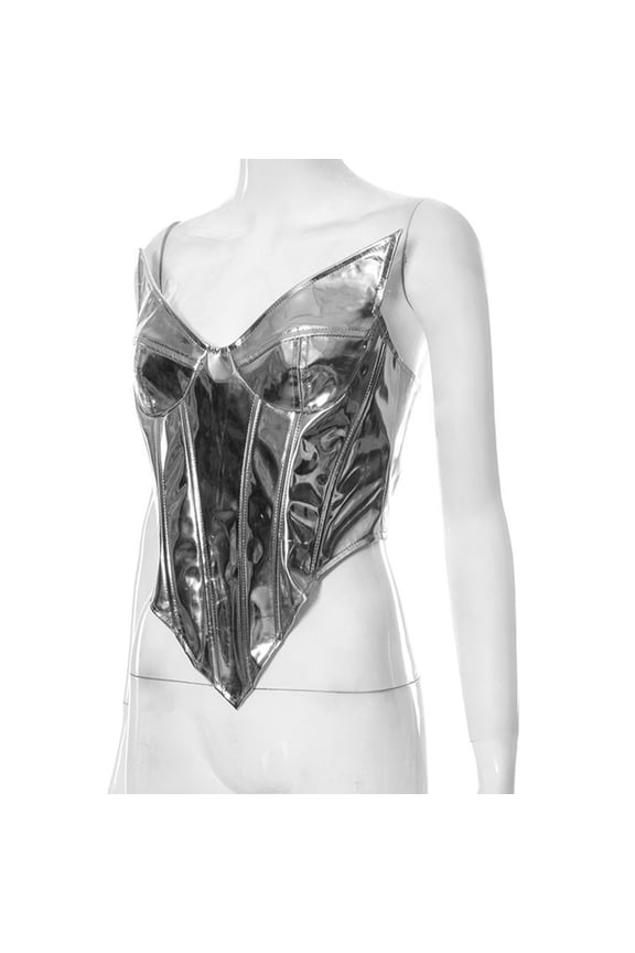 Modern PU Crop Top Camisole Strapless Top Sleeveless Top for Nightclubs and Various Occasion