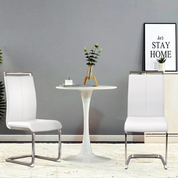 Modern PU Faux Leather Dining Chairs with C-shaped Tube Chrome Metal Legs, for Dining Room, Kitchen, Patio, Set of 2, 4 Available Color