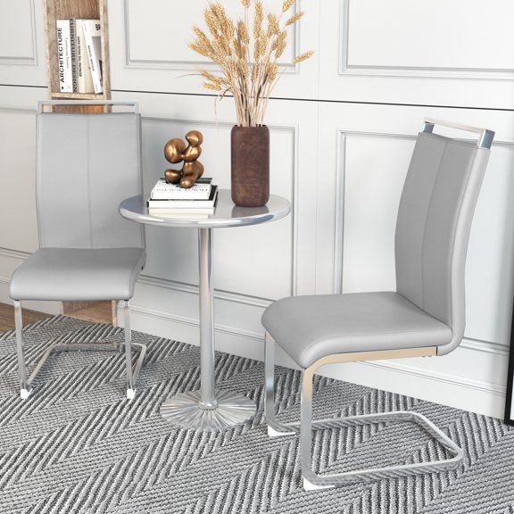 Modern PU Faux Leather Dining Chairs with C-shaped Tube Chrome Metal Legs, for Dining Room, Kitchen, Patio, Set of 2, 4 Available Color