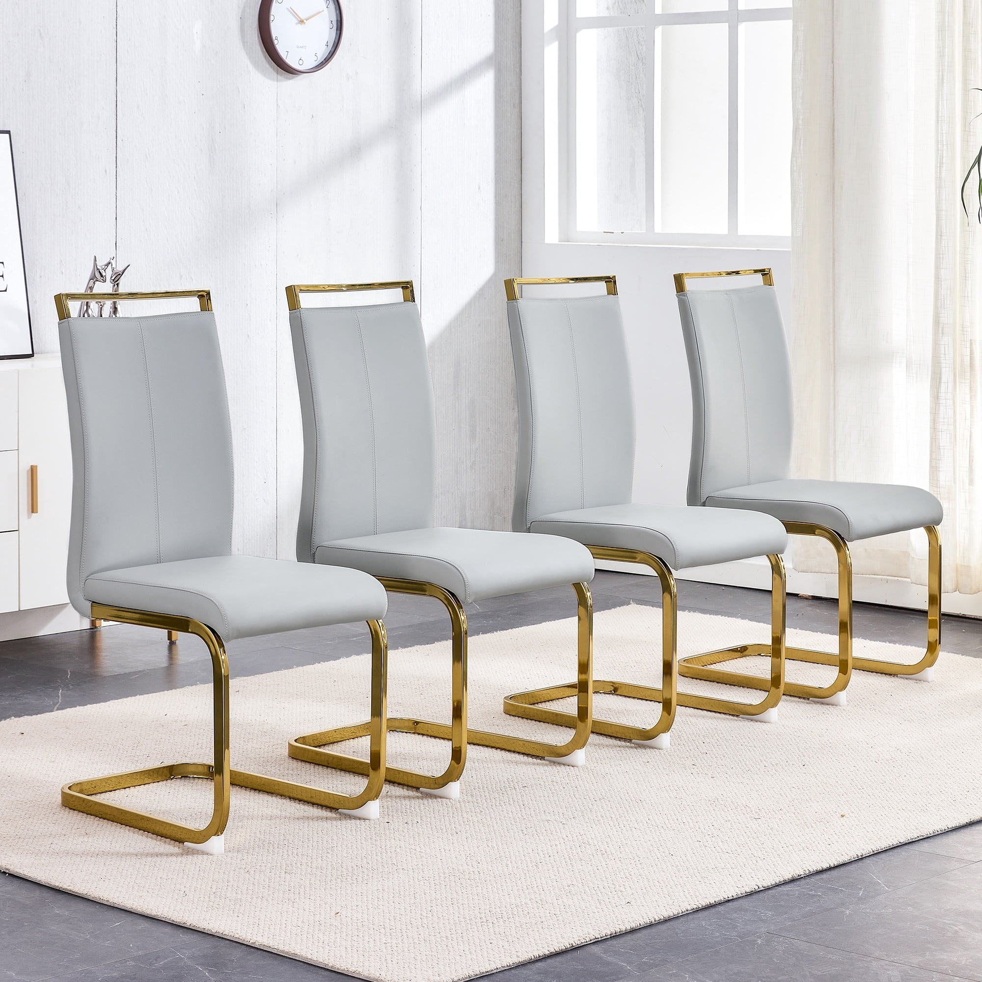 Modern PU Faux Leather High Back Dining Chairs with C-shaped Tube ...