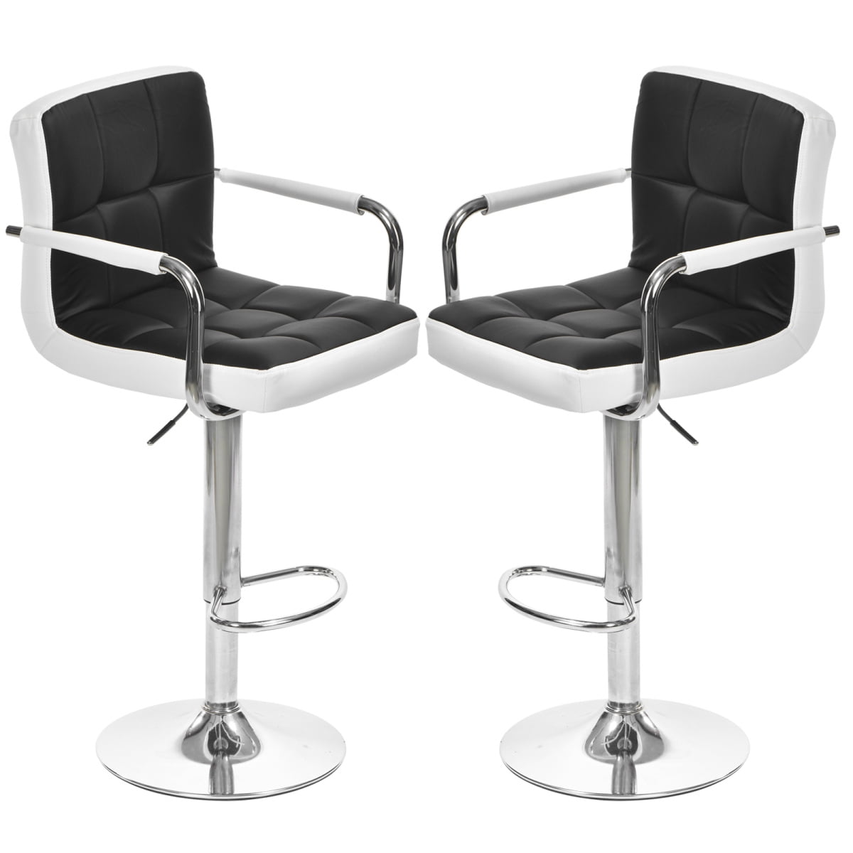 Modern PU Leather 360 Degree Rotating Bar Stools Set of 2 Height Adjustable Bar Stools with Armrest High Backrest Foot Rest Swivel Bar Stools for Bar Kitchen Dining Room Black White Walmart Business