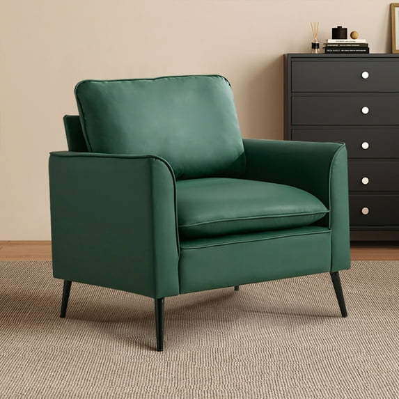 Modern PU Leather Accent Chair for Living Room, Bedroom Comfy Chair Arm Chair Reading Chair with Deep Seat for Office, Apartment, Small Space, Green