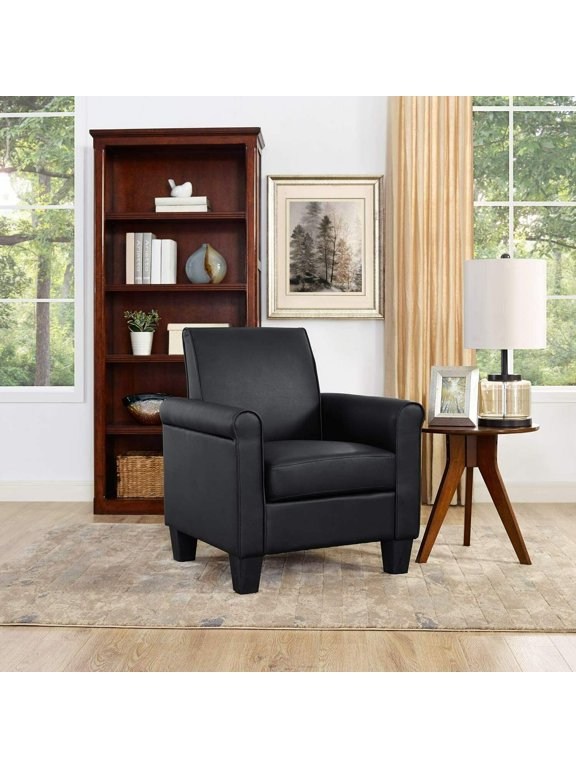 Modern PU Leather Arm Accent Sofa Seat Club Chair Living Room Home Furniture Black