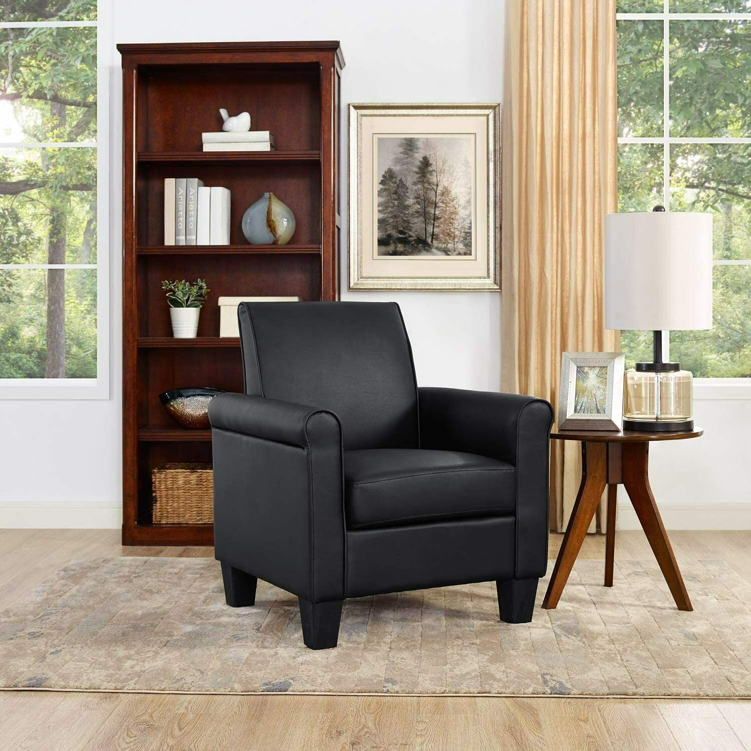 Modern PU Leather Arm Accent Sofa Seat Club Chair Living Room Home Furniture Black