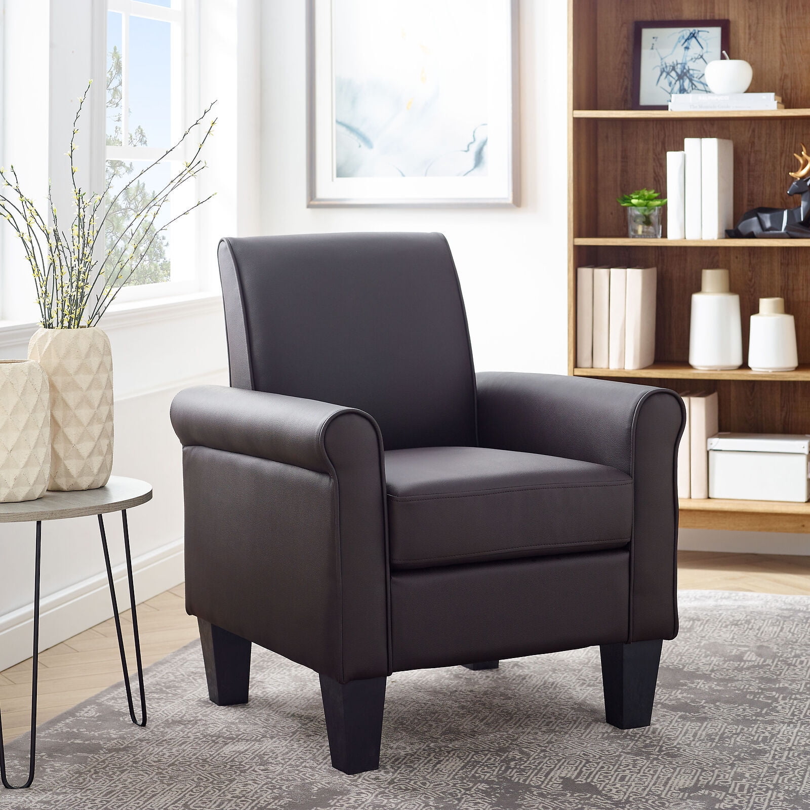 Modern PU Leather Arm Accent Sofa Seat Club Chair Living Room Home Furniture Brown