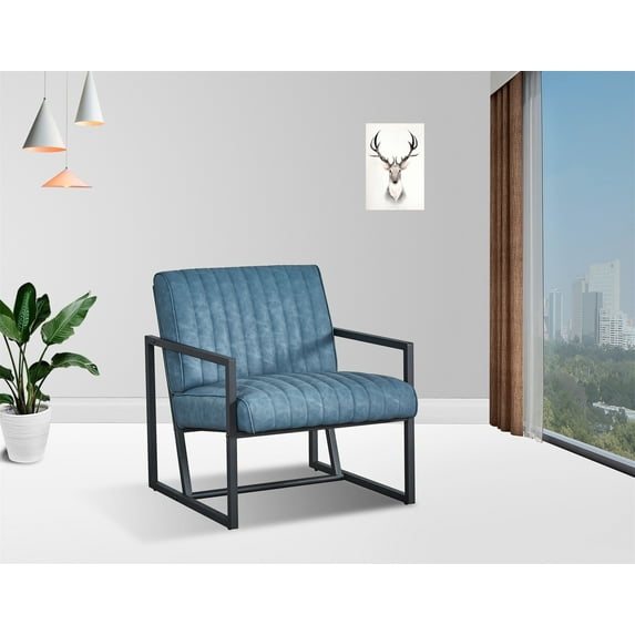 Modern PU Leather Armchair High Quality Lounge Chairs Metal Frame Living Room Chair, Blue