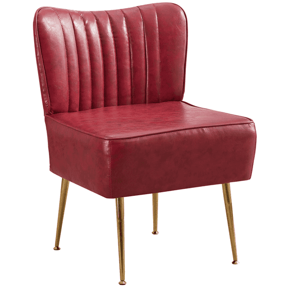 Modern PU Leather Armless Accent Chair,Wingback Slipper Chairs Upholstered Single Sofa with Golden Metal Legs,Small Side Corner Chair for Living Room,Bedroom,Guest Room,Wine Red