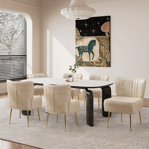 Restworld Set of 4 Modern Armless Accent Chairs, Wingback PU Leather with Gold Legs,Ivory,