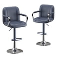 thumbnail image 1 of AFO Modern PU Leather Bar Stool Set of 2 with Backrest and Armrests, Height Adjustable 360° Swivel Counter Chair, Blue, 1 of 6