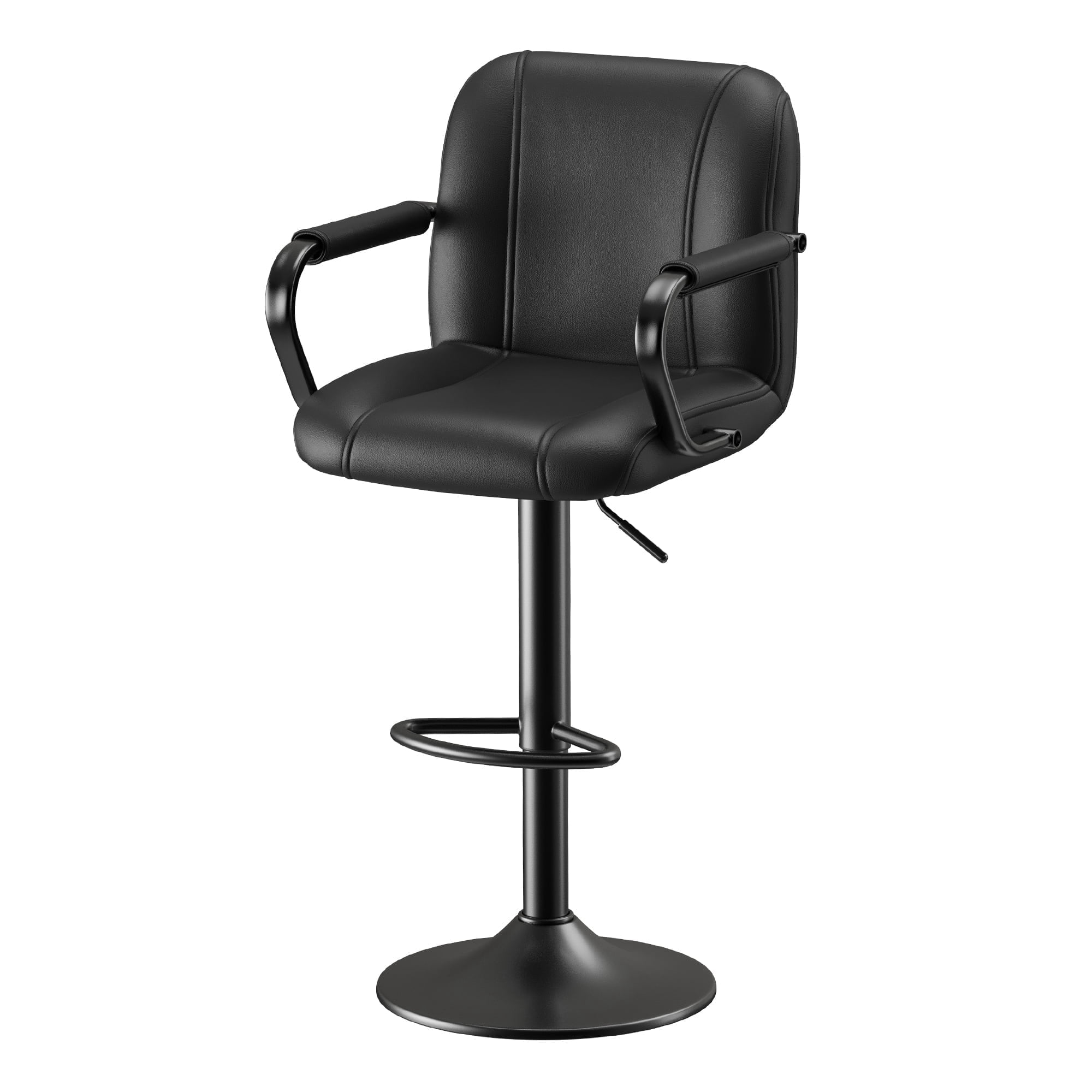 AFO Modern PU Leather Bar Stool with Backrest and Armrests, Height Adjustable 360° Swivel Counter Chair, Black