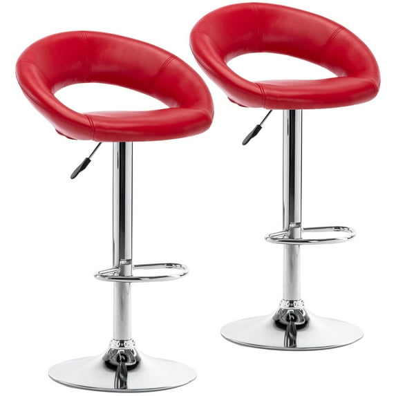 Modern PU Leather Bar Stools Set of 2, Adjustable Height 360° Swivel Bar Chairs with Back and Armrests, Counter Height Stools for Kitchen Island, Dining, Café, or Home Bar (Red)