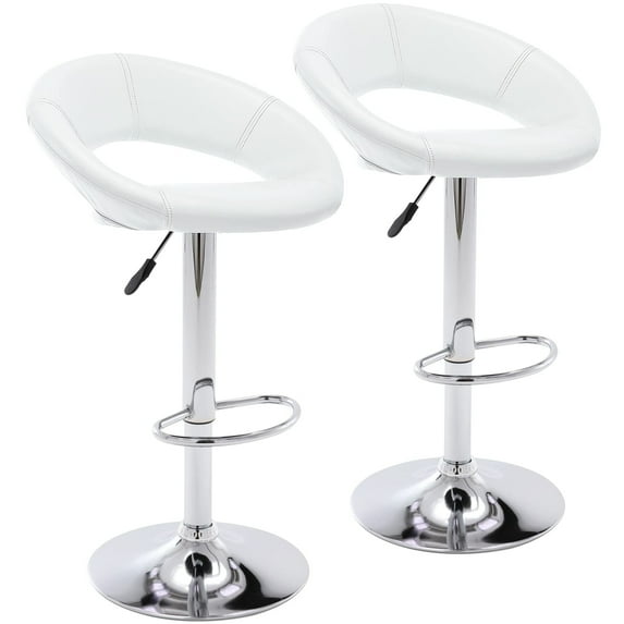 Modern PU Leather Bar Stools Set of 2, Adjustable Height 360° Swivel Bar Chairs with Back and Armrests, Counter Height Stools for Kitchen Island, Dining, Café, or Home Bar (White)