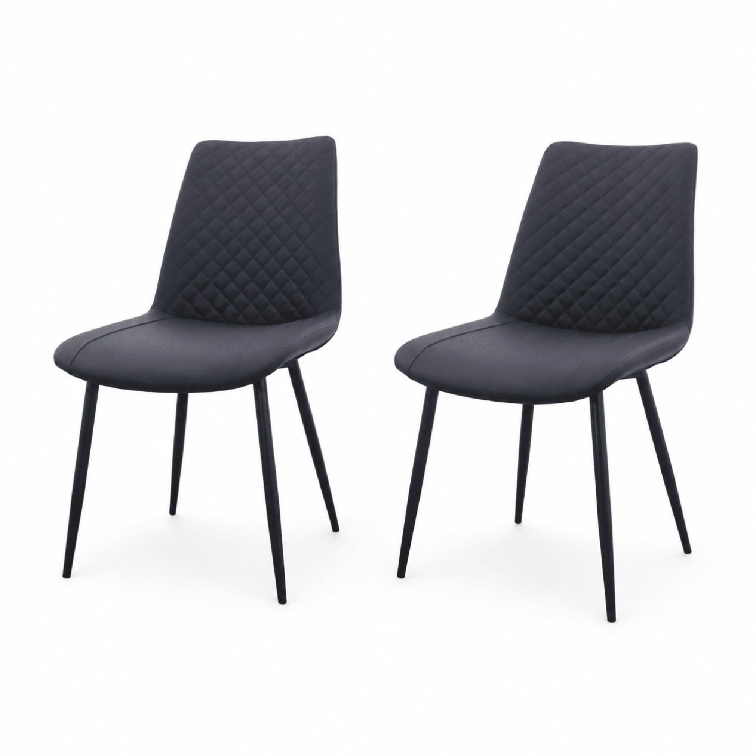 Modern PU Leather Dining Chairs, Set of 2, Faux Leather Upholstered Kitchen Chairs with Metal Frame, Diamond-Quilted, for Dining Room, Kitchen, Living Room, Restaurant