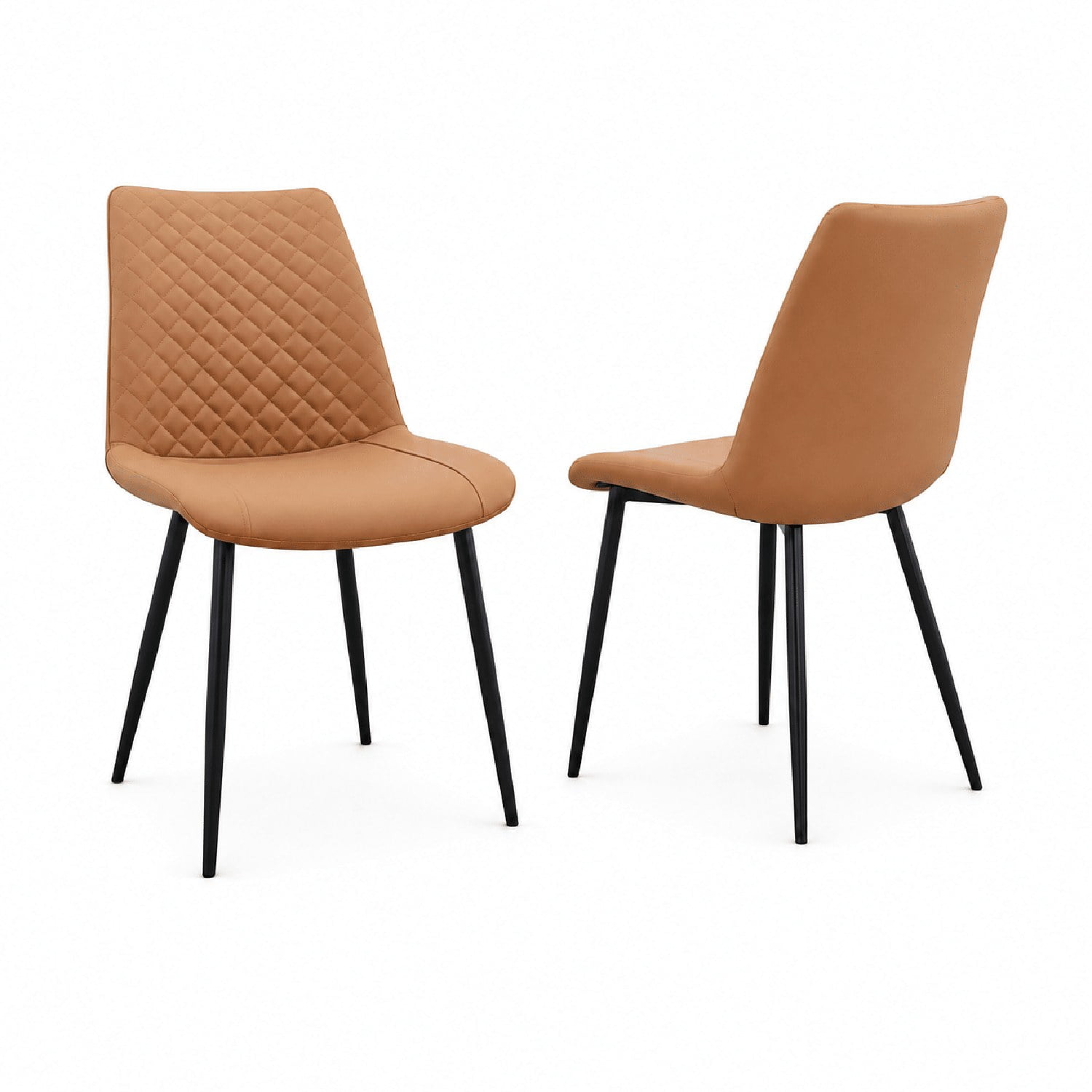 Modern PU Leather Dining Chairs, Set of 2, Foam-Padded Faux Leather Seat with Metal Frame, Diamond-Quilted Upholstery for Dining Room, Kitchen, Living Room