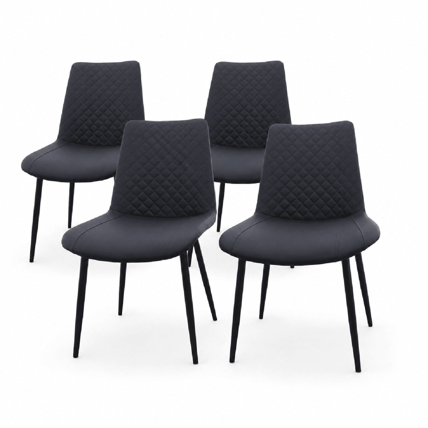 Modern PU Leather Dining Chairs, Set of 4, Diamond-Quilted Faux Leather Upholstery, Metal Frame, 300 lb Capacity, for Dining Room, Kitchen, Living Room