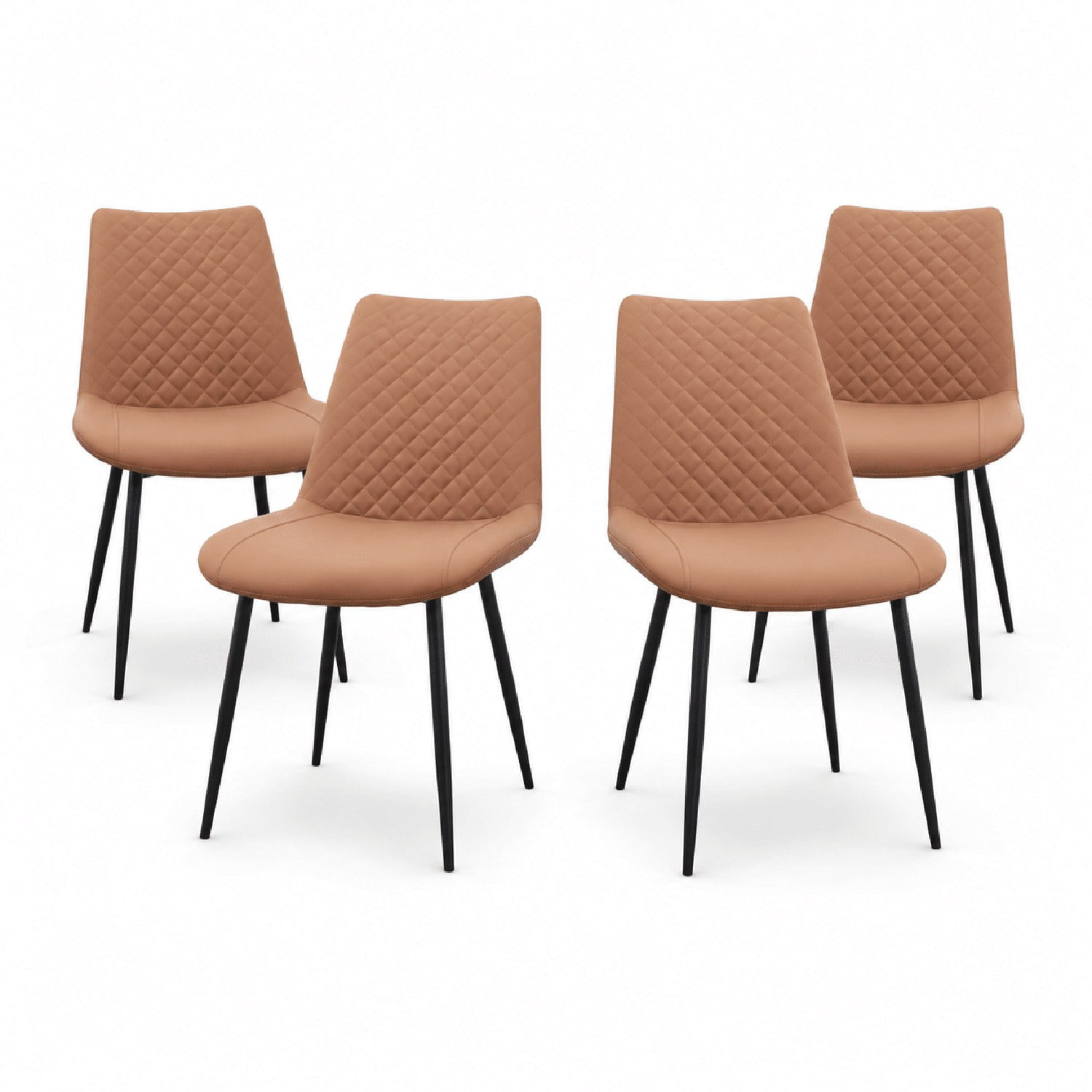 Modern PU Leather Dining Chairs, Set of 4, Faux Leather Upholstered Kitchen Chairs with Metal Frame, Diamond-Quilted, for Dining Room, Kitchen, Living Room