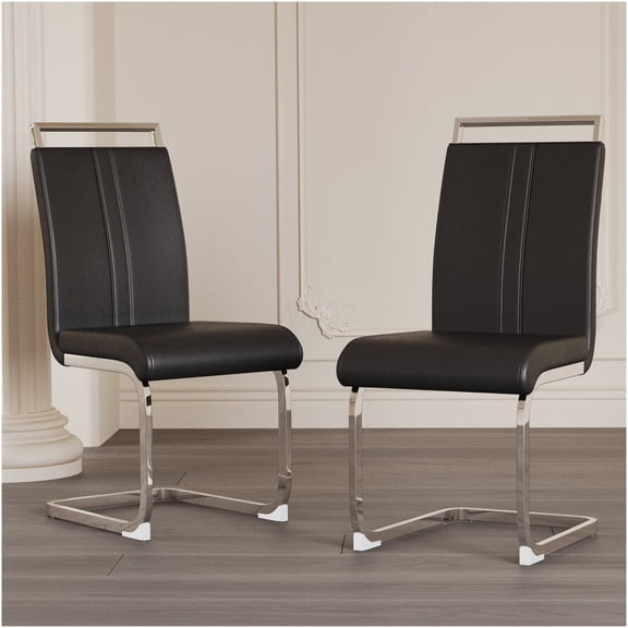Modern PU Leather Dining Chairs Set of 2, High Back Upholstered Side Chairs with C-Shaped Metal Legs for Kitchen, Office, Dining Room