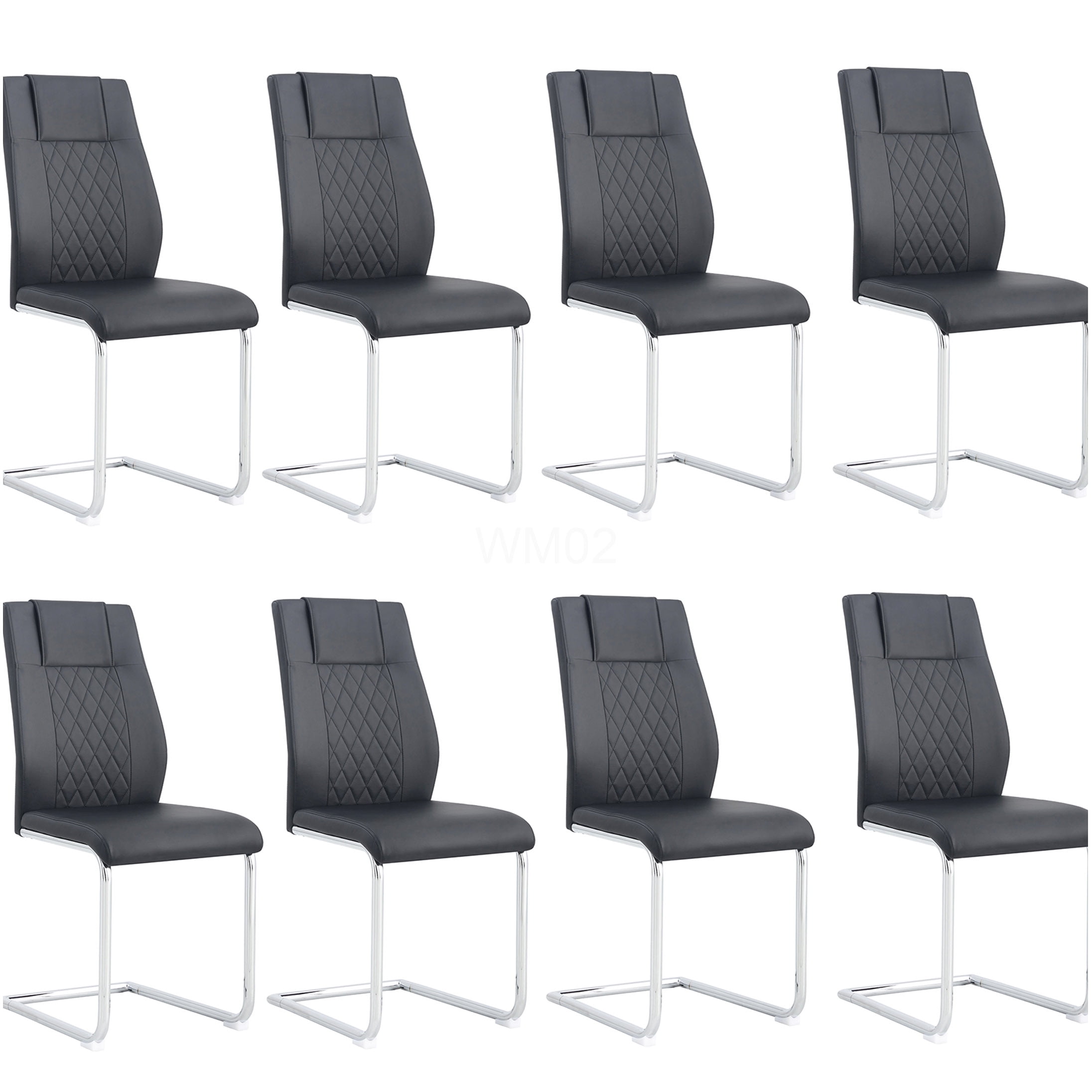 Modern PU Leather Dining Chairs Set of 8, Upholstered Side Chairs with Padded Seat and Metal Legs for Kitchen, Living Room, Bedroom