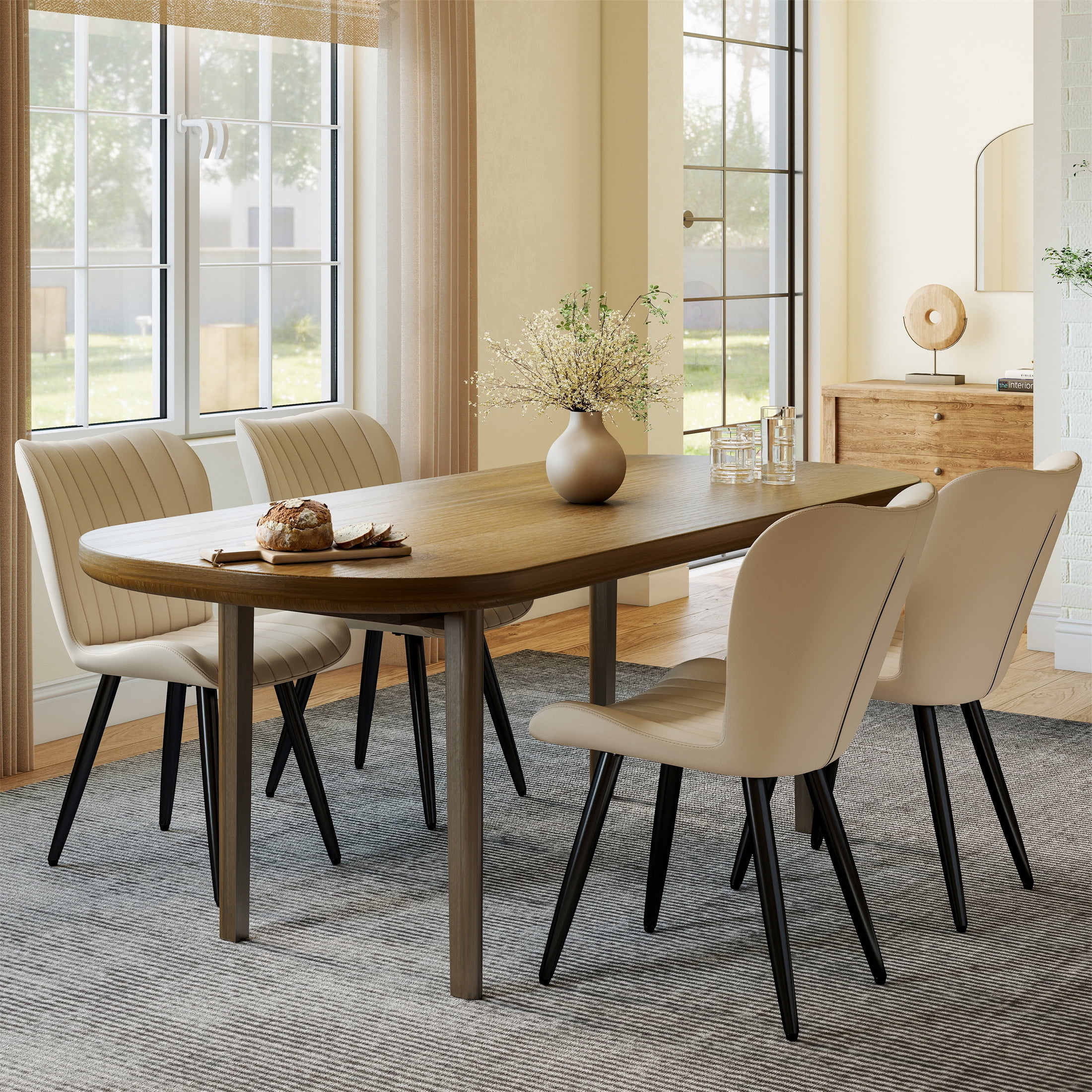Modern PU Leather Dining Chairs with Thick Cushion & Metal Legs, Set of 4, Black