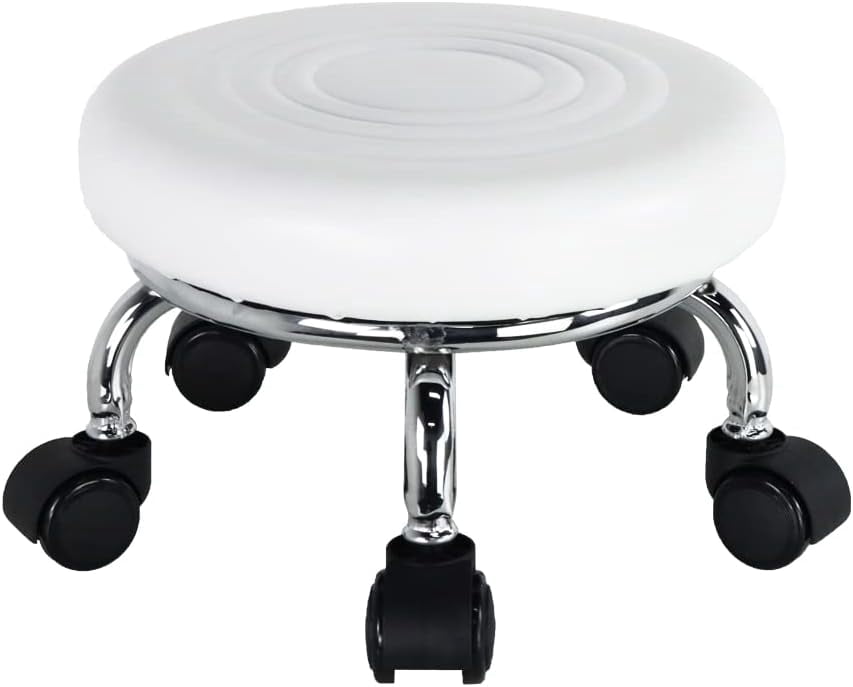 Modern PU Leather Low Round Rolling Stool - 360 Swivel with Universal ...