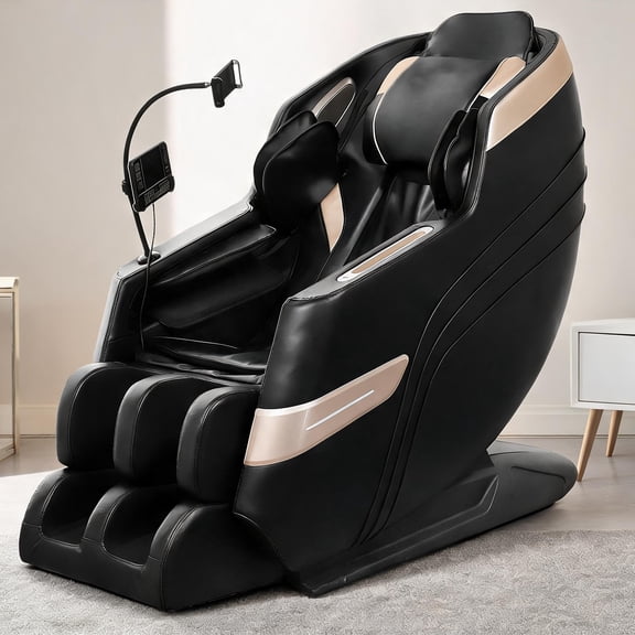 Modern PU Leather Massage Chair Recliner, Matte Black, Zero-Gravity Reclining with Bluetooth Audio, for Home and Office