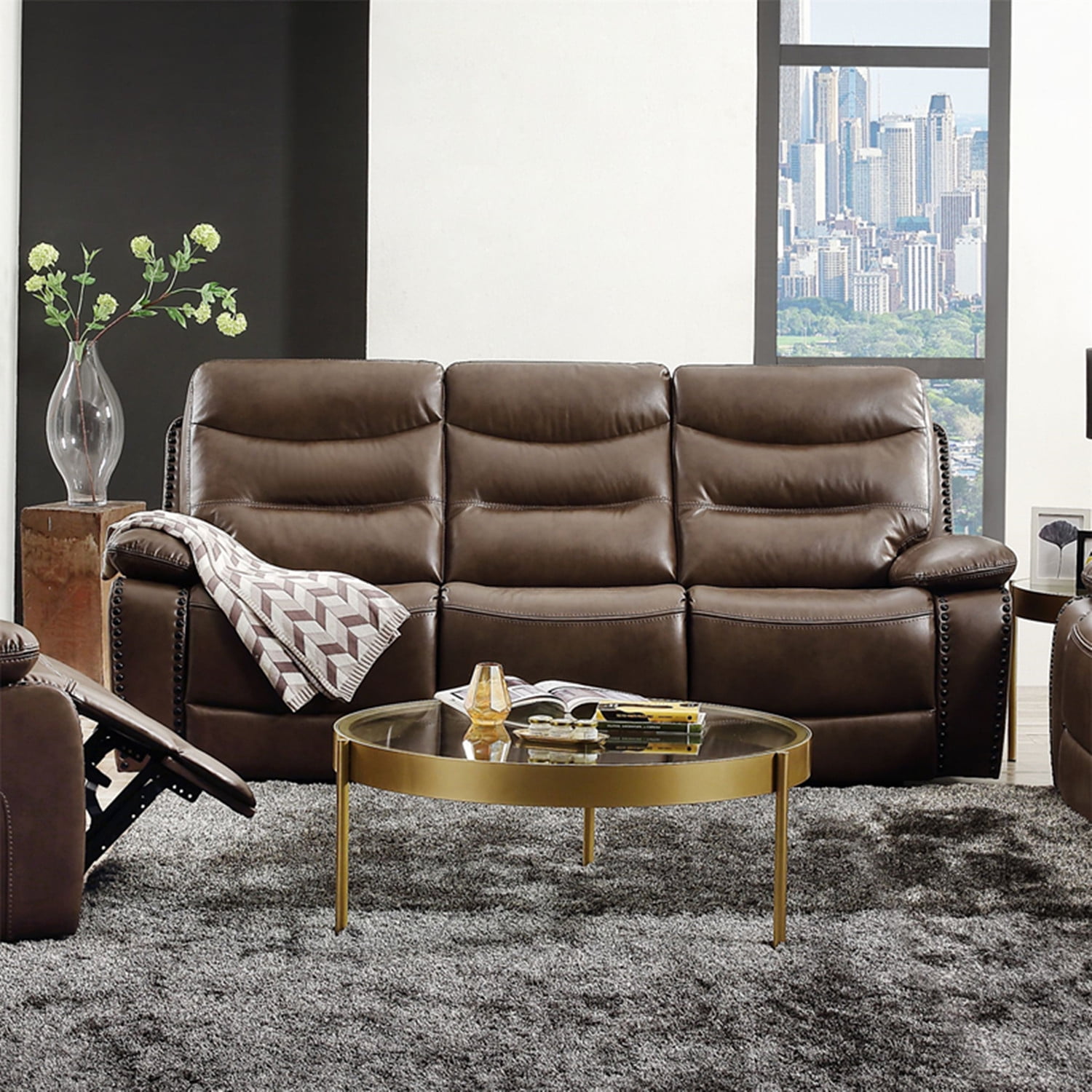 Modern PU Leather Upholstered Recliner Sofa with 3 Adjustable