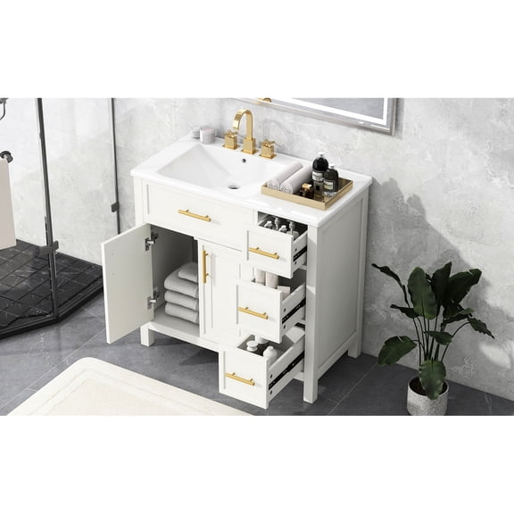 Modern Painted Finish Bathroom Vanity | Featuring a Left - located Ceramic Sink | Effortlessly Maintain a Smooth and Shining Sink