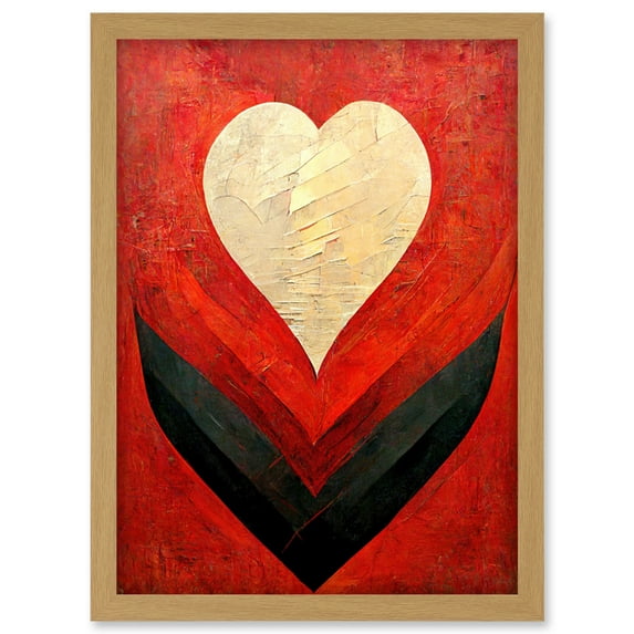 Modern Palette Knife Oil Paint Heart Red Abstract Artwork Framed Wall Art Print A4