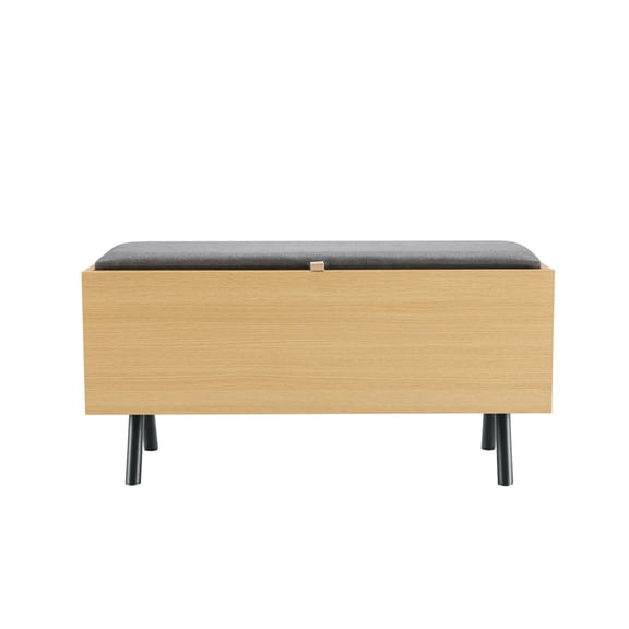 Modern Paloma Accent Storage Bench Upholstered with Linen Weave in Natural Oak
