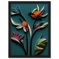 thumbnail image 1 of Modern Paper Quilling Bird on Exotic Flower Plant Leaves Blue Orange Teal Artwork Framed Wall Art Print A4, 1 of 4