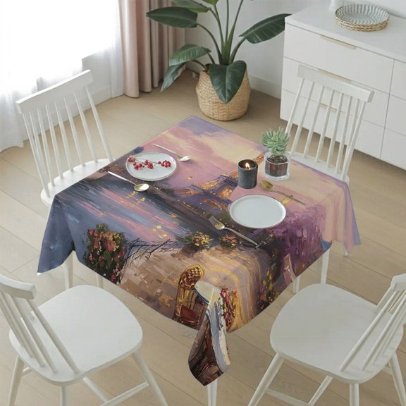 Modern Paris Riverfront View Table Cloth 60x60in, Waterproof Square Tablecloth Wipeable Tablecloths Oil Painting Impressionist Art Table Covers for Dining Tables Party Indoor Outdoor