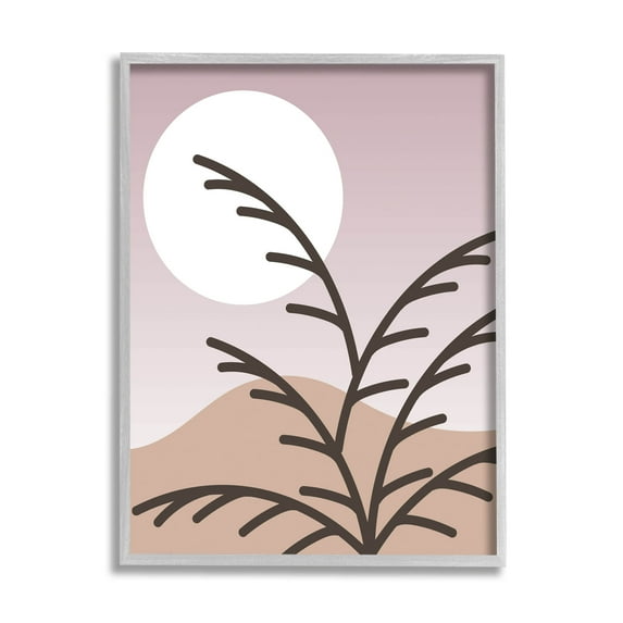 Modern Pastel Moon Branches Botanical & Floral Graphic Art Gray Framed Art Print Wall Art