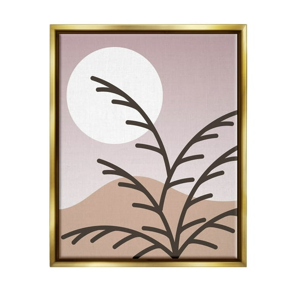 Modern Pastel Moon Branches Botanical & Floral Graphic Art Metallic Gold Framed Art Print Wall Art