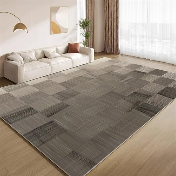 Modern Patchwork Area Rugs, Grey Brown Geometric Carpet, Washable Non Slip Low Pile Soft Rug for Living Room Bedroom Decor Mat 2ftx3ft