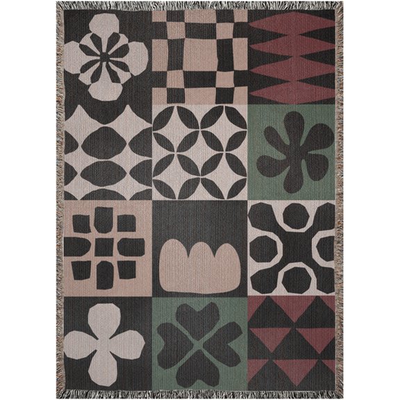 Modern Patchwork Woven Throw Blanket, 100% Cotton, Fringed Edges