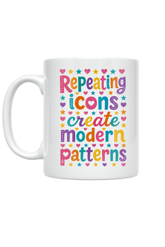 Modern Pattern Designs with Tiny Hearts and Stars - Ditsy Repeat Aesthetic - 11 oz Ceramic Coffee Mug
