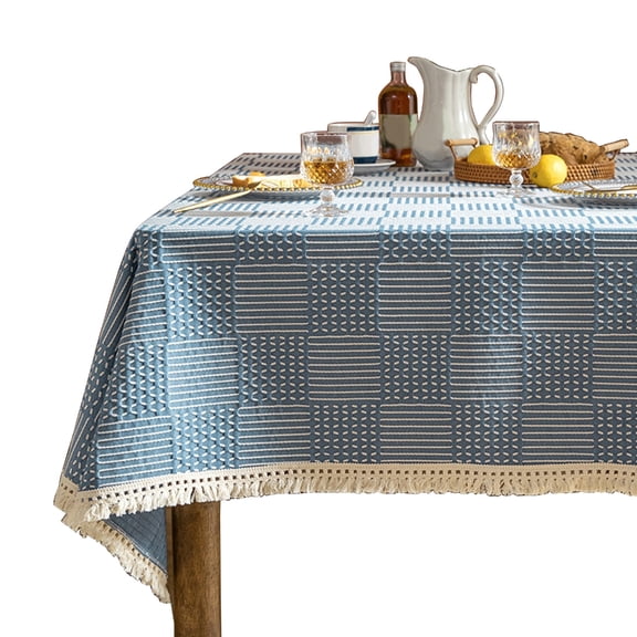 Modern Pattern Table Cover Spill Proof Decorative Tassels Accent for Hotel Use