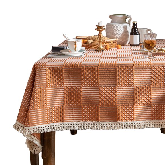Modern Pattern Table Cover Spill Proof Decorative Tassels Accent for Hotel Use
