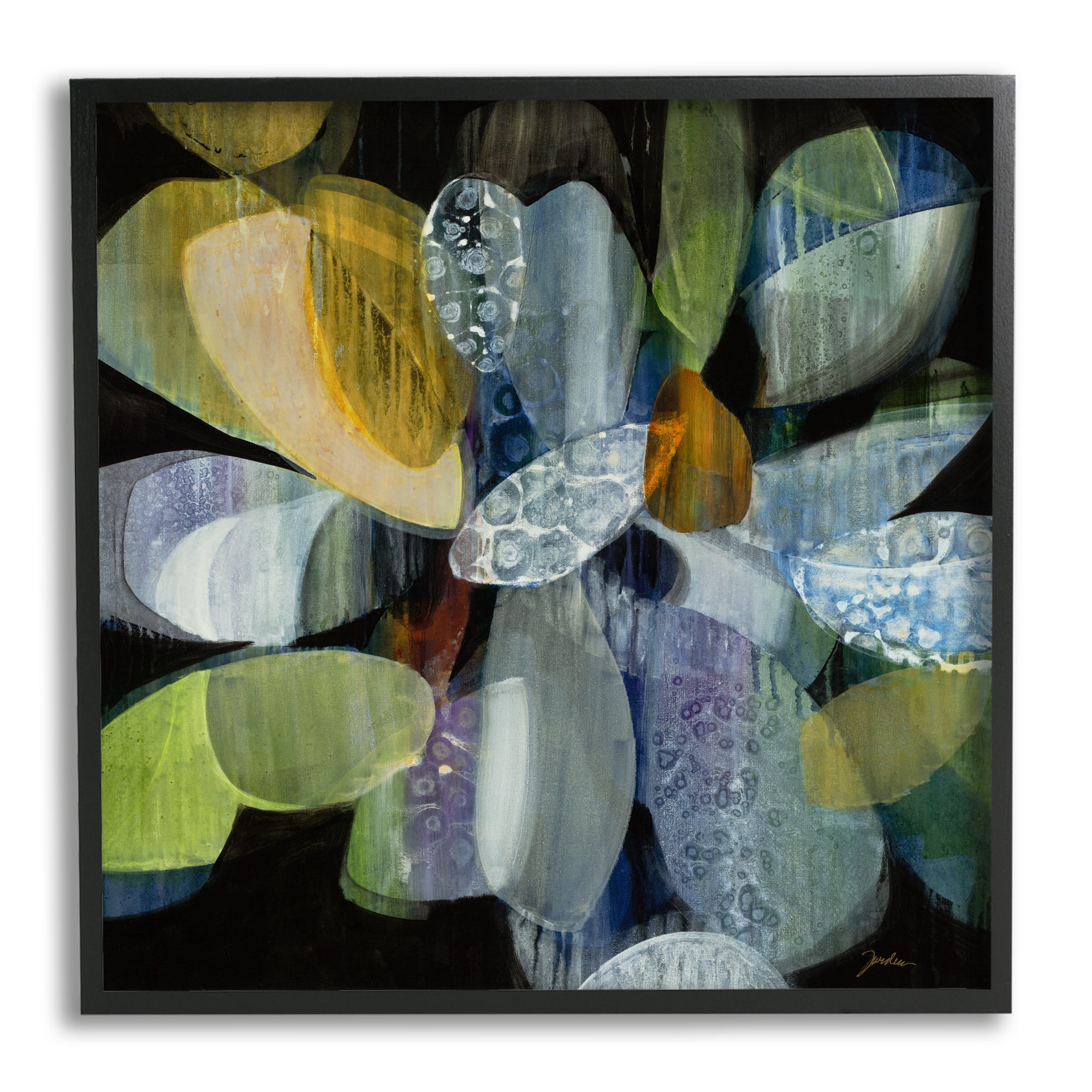 Modern Patterned Petal Shape Abstraction Dark Tone 12 in x 12 in Framed Painting Art Print, by Stupell Home Décor