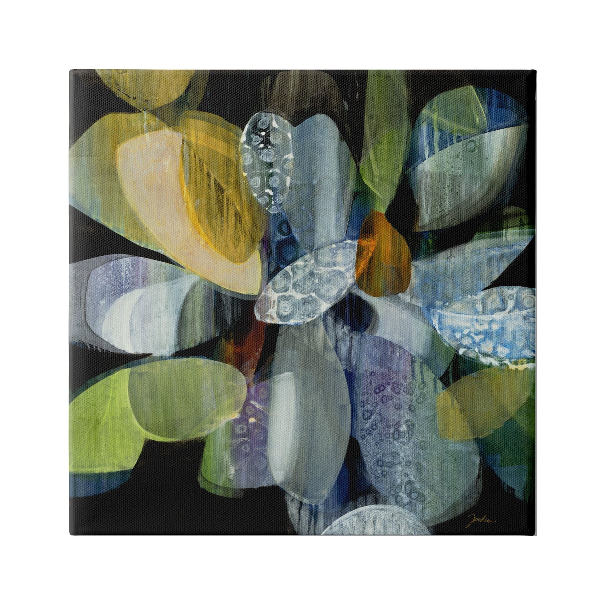 Modern Patterned Petal Shape Abstraction Dark Tone 24 in x 24 in Painting Canvas Art Print, by Stupell Home Décor
